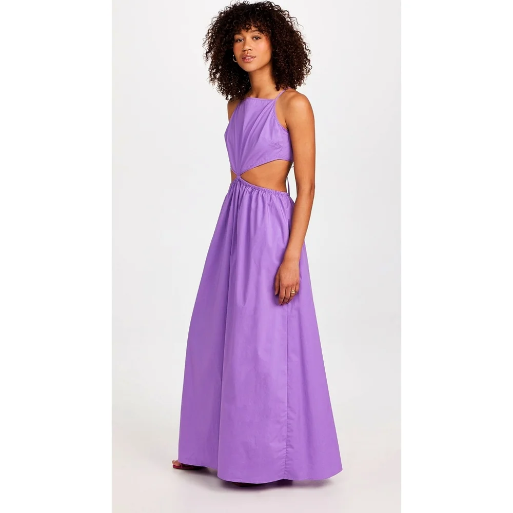 STAUD Myla Amethyst Cut Out Cotton Poplin Maxi Dress - Picture 5 of 15